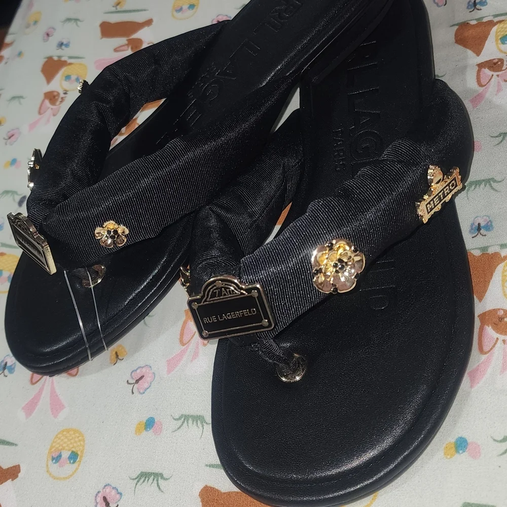 Karl Lagerfeld Black Plush Sandals - Picture 2 of 2